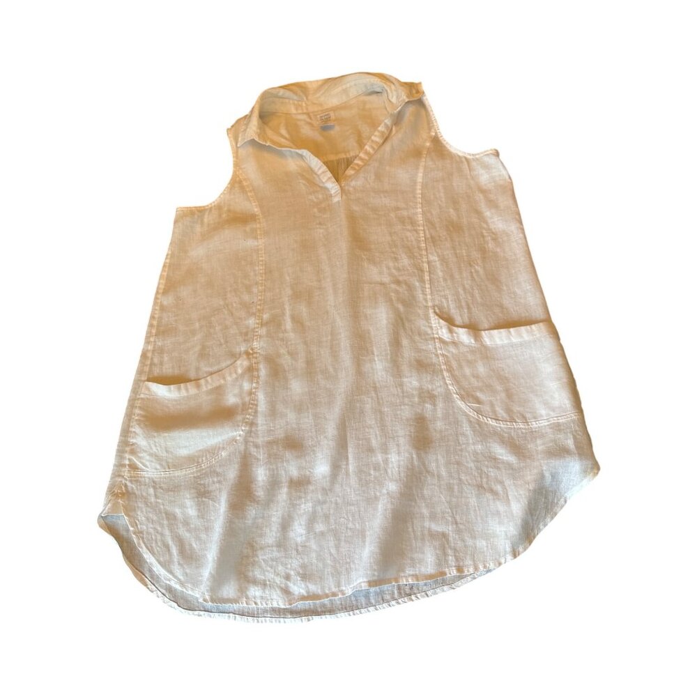 Sigrid Olsen Womens Sleeveless White Tunic Top Linen Size L‎ Coastal Minimalist